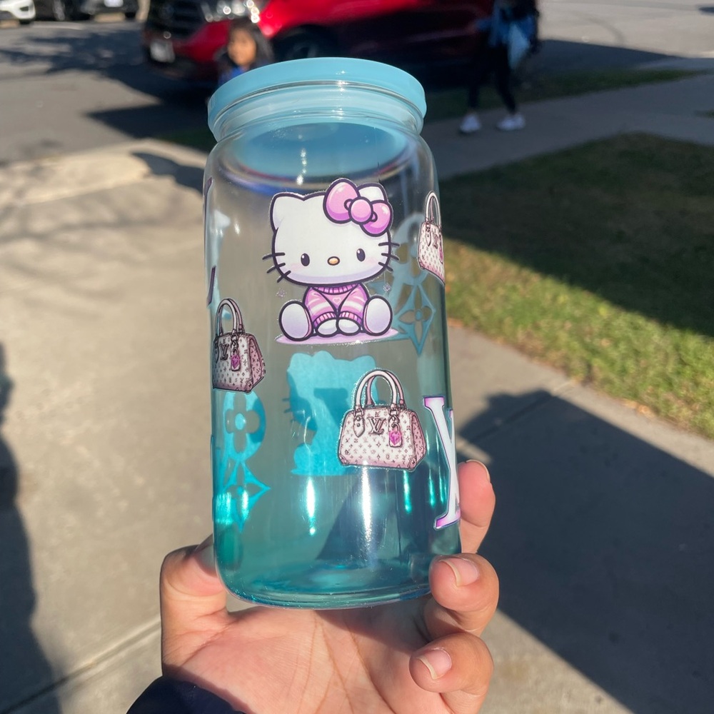 Hello Kitty Blue‎ Glass Jar with Pink Accents